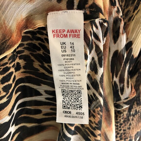 Asos Womens Duster Cardigan Sheer Tie Front Ruffle Leopard Print Brown 10 - Picture 6 of 6